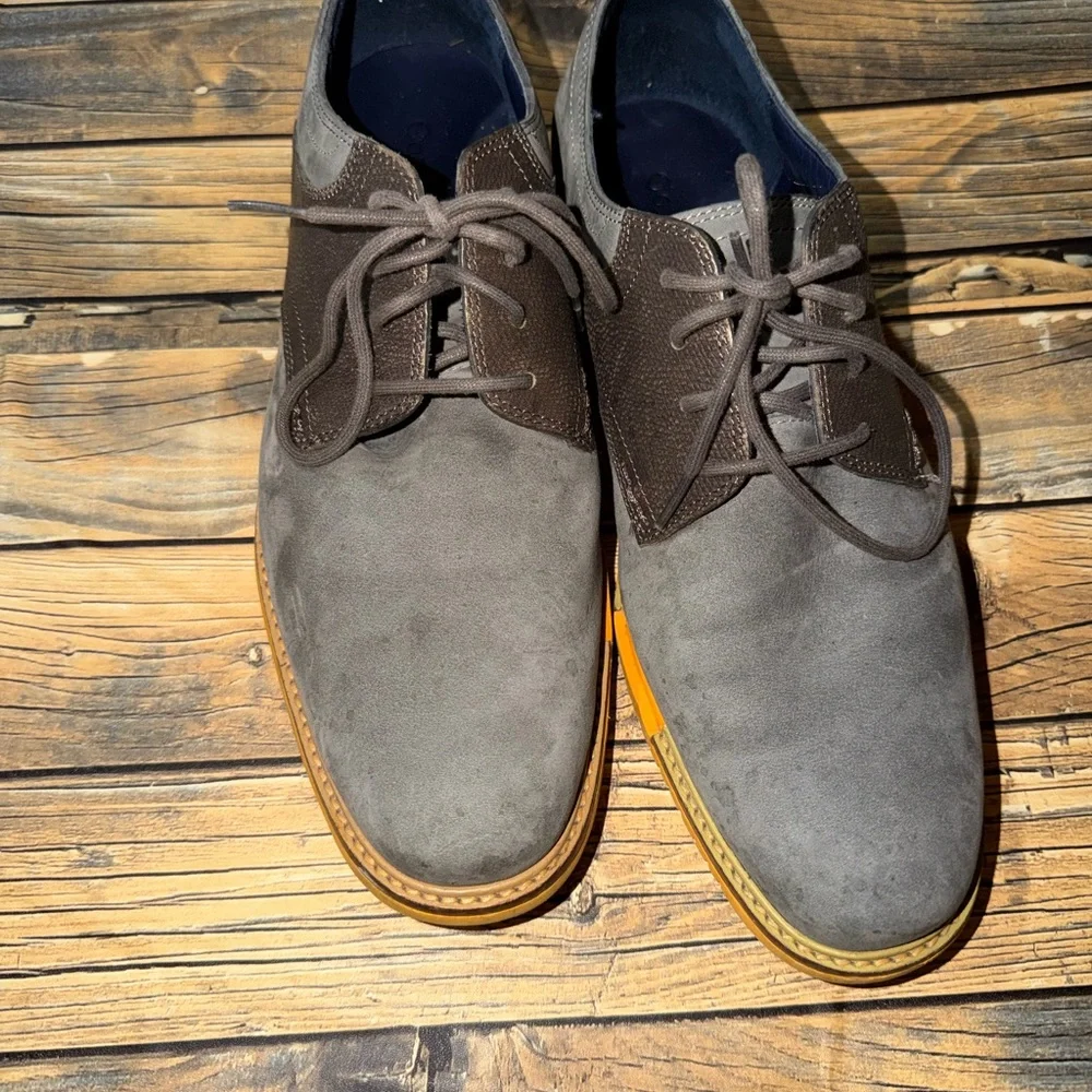 Cole Haan Charcoal and‎ Chocolate Oxfords with Vibrant Orange Sole